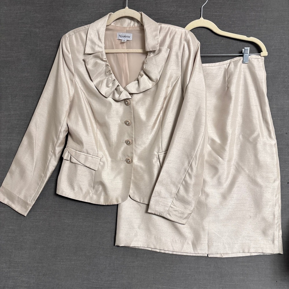 Nicolette Skirt Suit 12 Champagne Ruffle Cream Shimmer Formal Mother Wedding